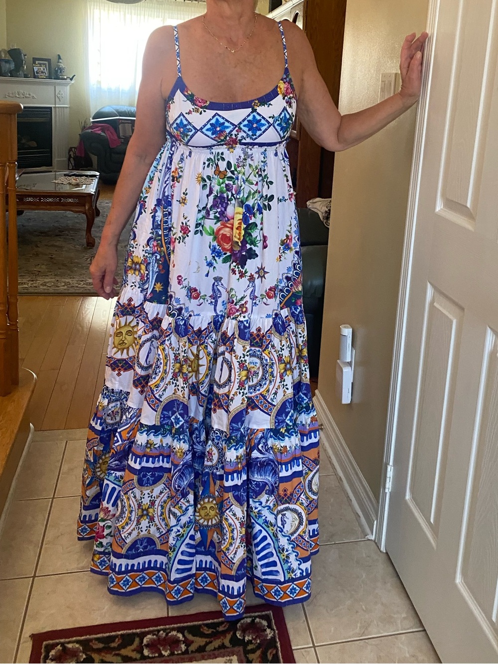 Camilla Darls Tiles- White & Blue Floral Cotton Maxi Dress NWT - Picture 9 of 9